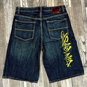 🔥🔥 Y2K ECKO UNLTD. Baggy Denim Embroidered Jean Shorts “JORTS” Sz 36 - PERFECT